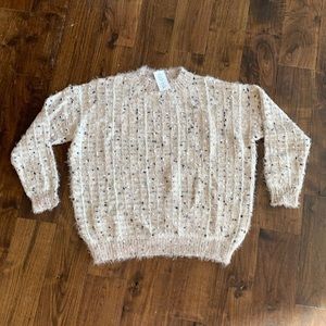 NWT Fab’rik Pink and Gold Fuzzy Crewneck Sweater | Size OS